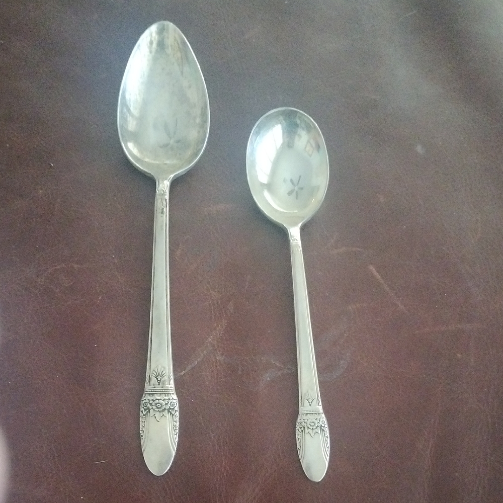 Vintage Silver-Plated Serving Spoon Set First Love